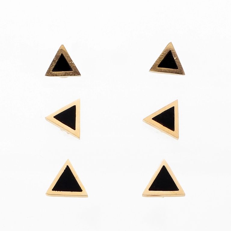 JEWELRY - EARRINGS - SCREW - STAINLESS STEEL - TRIANGLES Е726 - 0.8х0.8cm ROSE GOLD AND BLACK - 3 pairs