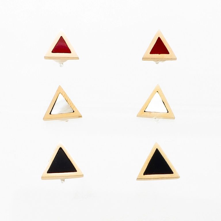 JEWELRY - EARRINGS - SCREW - STAINLESS STEEL - TRIANGLES Е726 - 0.9х0.9cm ROSE GOLD-RED-WHITE-BLACK - PACKAGE 63 pairs