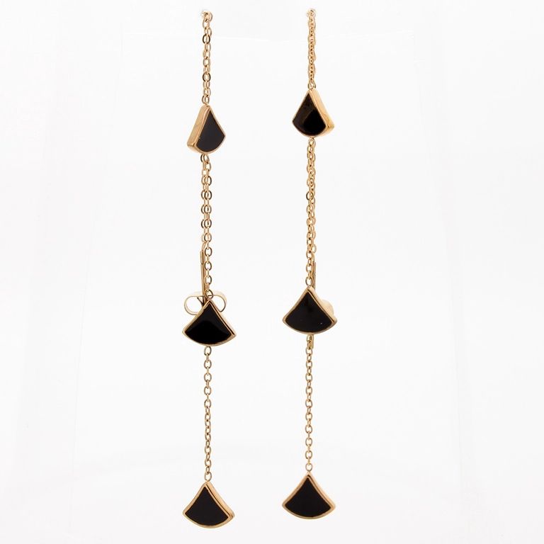 JEWELRY - EARRINGS - SCREW - STAINLESS STEEL - TRIANGLES Е745 - 0.8х11.4cm ROSE GOLD AND BLACK - 1 pair