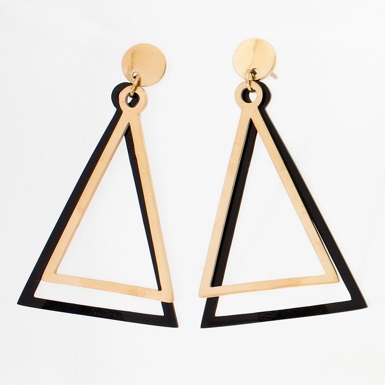 JEWELRY - EARRINGS - SCREW - STAINLESS STEEL - TRIANGLES Е815 - 2.8х4.6cm ROSE GOLD AND BLACK - 1 pair