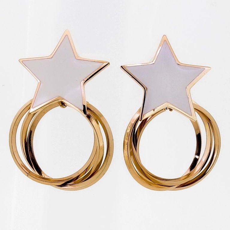 JEWELRY - EARRINGS - SCREW - STAINLESS STEEL AND ENAMEL - STAR Е701 - 1.8х2.9cm ROSE GOLD AND WHITE - PACKAGE 6 pairs