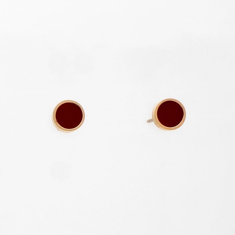 JEWELRY - EARRINGS - SCREW - STAINLESS STEEL AND ENAMEL - CIRCLE Е792 - 0.6cm ROSE GOLD AND RED - PACKAGE 6 pairs