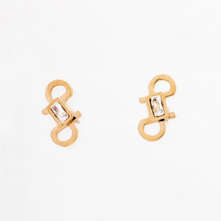 JEWELRY - EARRINGS - SCREW - STAINLESS STEEL AND CRYSTALS - Е723 - 0.7х1.3cm ROSE GOLD AND WHITE - 1 pair