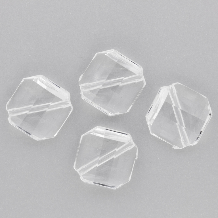 TRANSPARENT PLASTIC BEADS - SQUARE IRREGULAR FACETED - 21x19x9mm WHITE V01 - 50g Hole-2.5mm (21pcs.)