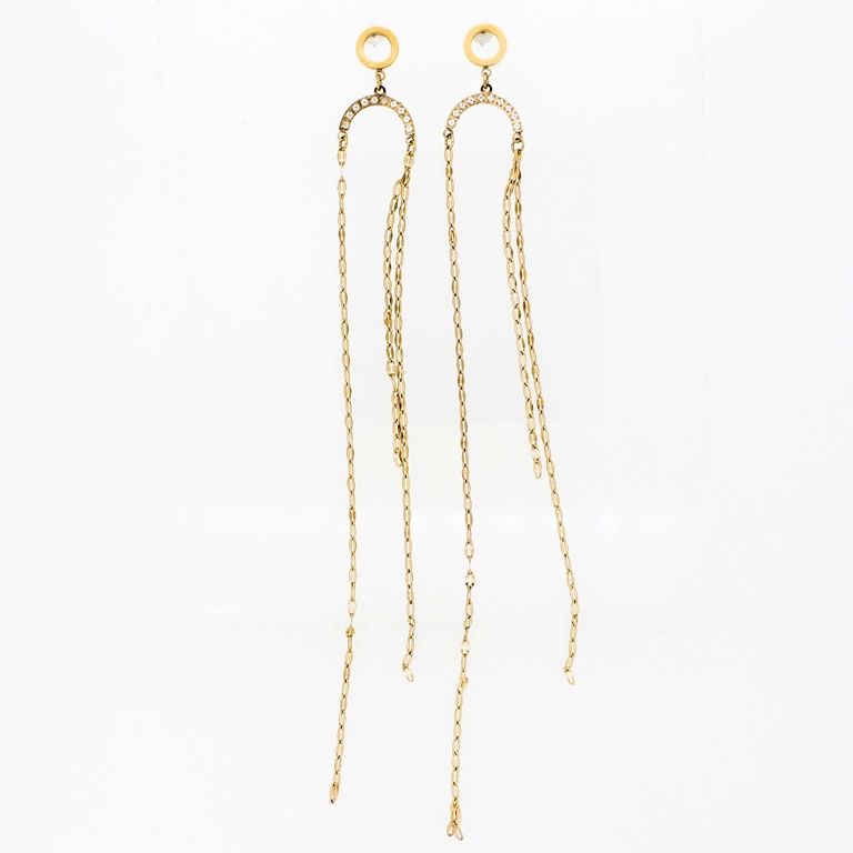 JEWELRY - EARRINGS - SCREW - STAINLESS STEEL AND CRYSTALS - SEMI-CIRCLE WITH CHAINS Е788 - 1.4х15cm ROSE GOLD AND WHITE - PACKAGE 6 pairs