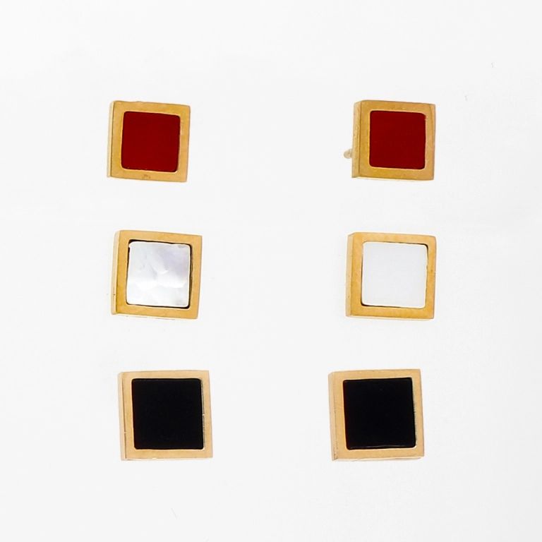 JEWELRY - EARRINGS - SCREW - STAINLESS STEEL AND MIX - SQUARES Е831 - 0.8х0.8cm ROSE GOLD AND MIX - 3 pairs