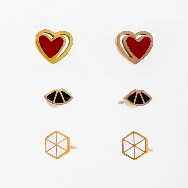 JEWELRY - EARRINGS - SCREW - STAINLESS STEEL AND MIX - MIX Е832 - 0.9х0.8cm ROSE GOLD AND MIX - PACKAGE 6х3 pairs