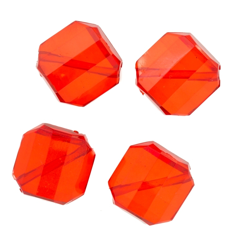 TRANSPARENT PLASTIC BEADS - SQUARE IRREGULAR FACETED - 21x19x9mm RED V12 - 50g Hole-2.5mm (21pcs.)