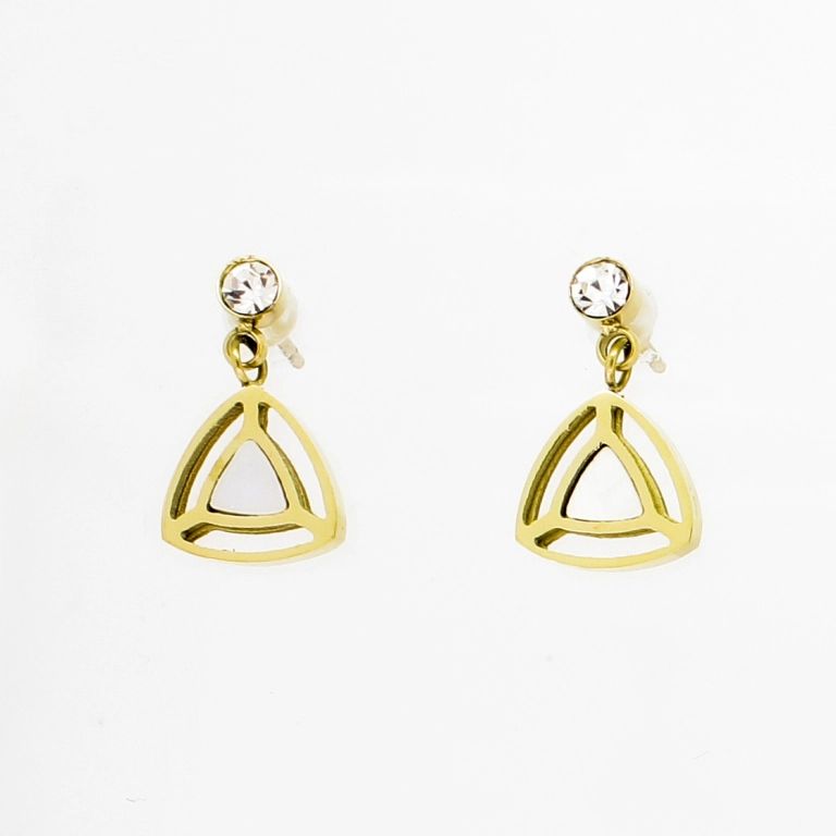 JEWELRY - EARRINGS - SCREW - STAINLESS STEEL AND MOTHER OF PEARL - TRIANGLE Е724 - 0.9х1.6cm GOLD - 1 pair