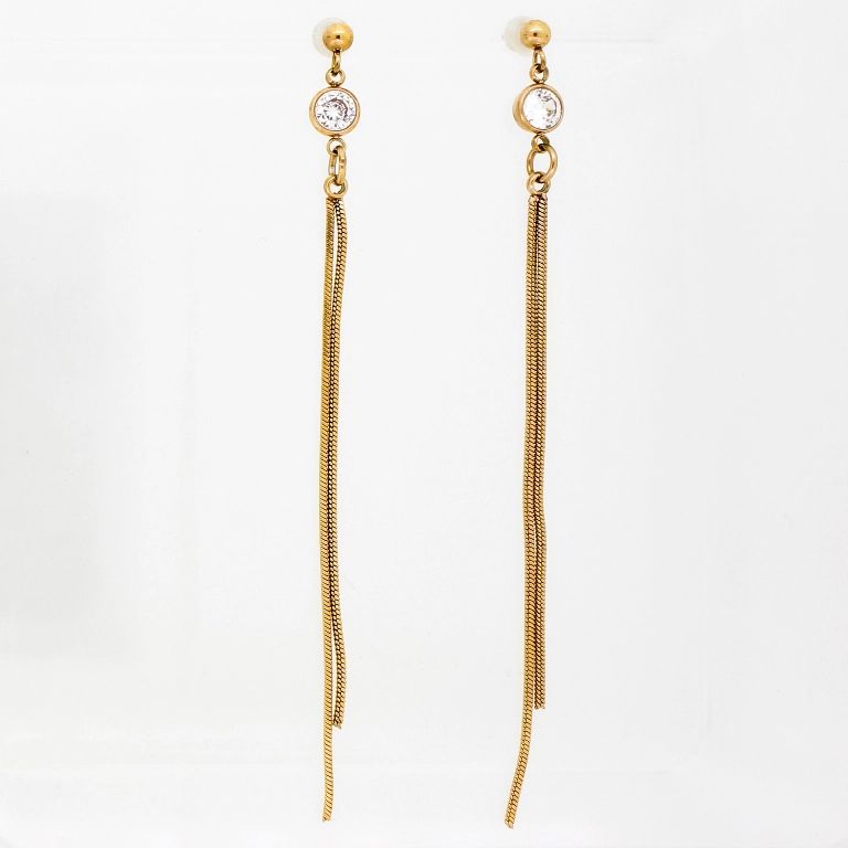 JEWELRY - EARRINGS - SCREW - STAINLESS STEEL AND ZIRCON - Е755 - 0.5х7.6cm ROSE GOLD AND WHITE - PACKAGE 6 pairs