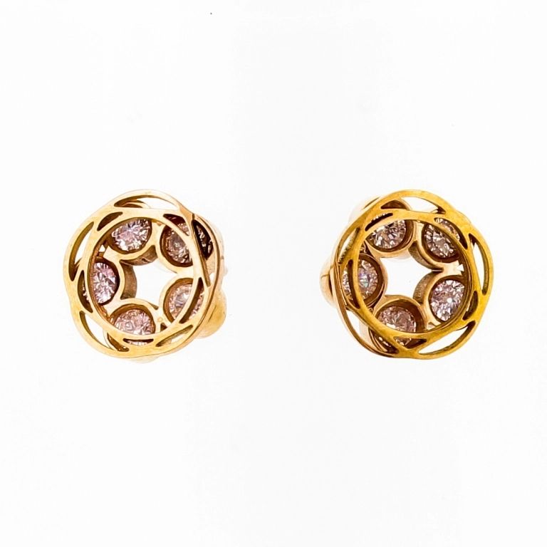 JEWELRY - EARRINGS - SCREW - STAINLESS STEEL AND ZIRCON - FLOWER Е691 - 1.2х1.2cm ROSE GOLD AND WHITE - PACKAGE 6 pairs
