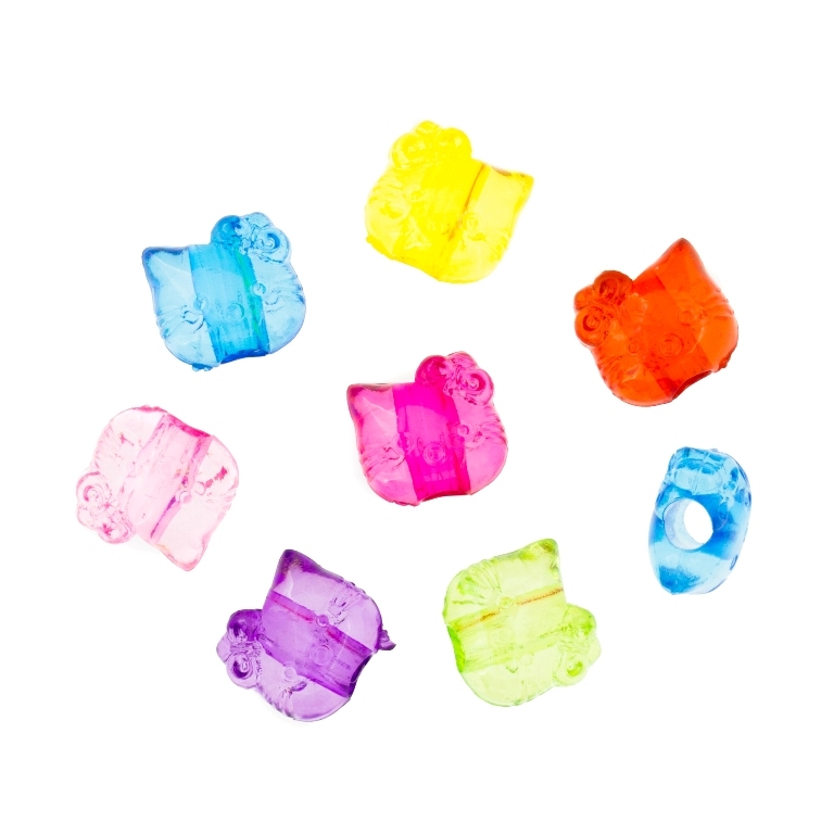 TRANSPARENT PLASTIC BEADS - KITTY - 8.5x9x6mm MIXED - PACKAGE 500g Hole-3.0mm (1950pcs.)