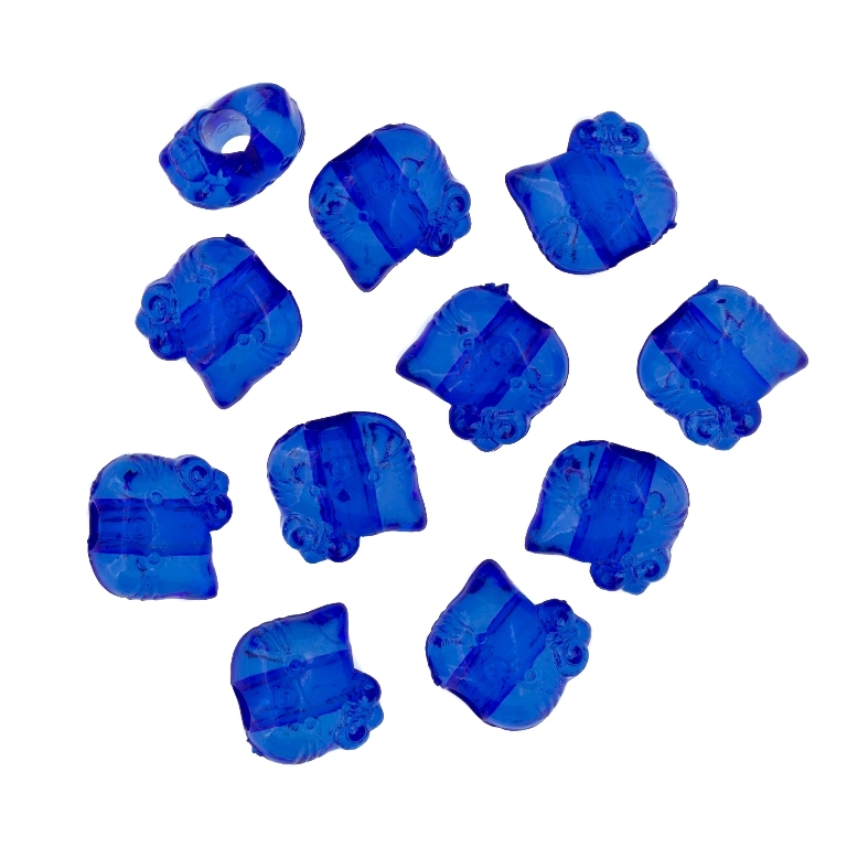 TRANSPARENT PLASTIC BEADS - KITTY - 8.5x9x6mm BLUE (DARK) V44 - 50g Hole-3.0mm (200pcs.)