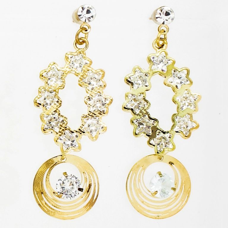JEWELRY - EARRINGS - SCREW - ZIRCON - STARS AND CIRCLE Е833 - 1.7х5.0cm GOLD AND WHITE - PACKAGE 6 pairs