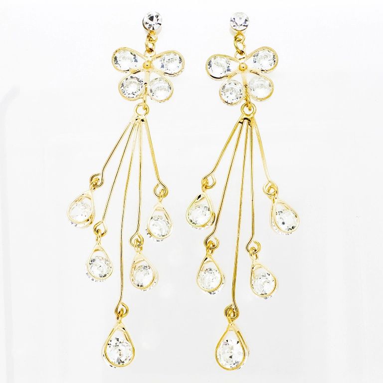 JEWELRY - EARRINGS - SCREW - ZIRCON - BUTTERFLY AND DROPS Е839 - 1.6х8.2cm GOLD AND WHITE - PACKAGE 6 pairs