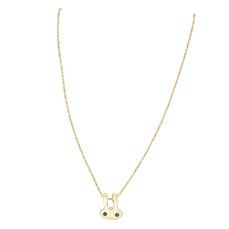 JEWELRY - NECKLACE - BRASS - RABBIT K122 - 1.1x1.2cm - GOLD AND BLACK - 1pc.