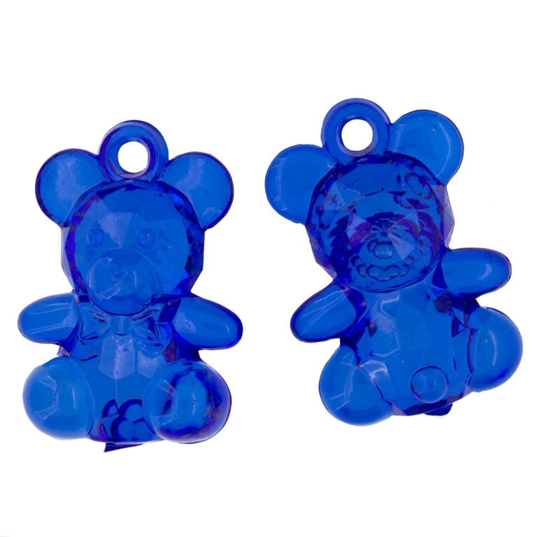 TRANSPARENT PLASTIC BEADS - BEAR 01 FACETED - 15x35x24mm BLUE (DARK) V44 - PACKAGE 500g Hole-3.5mm (98pcs.)