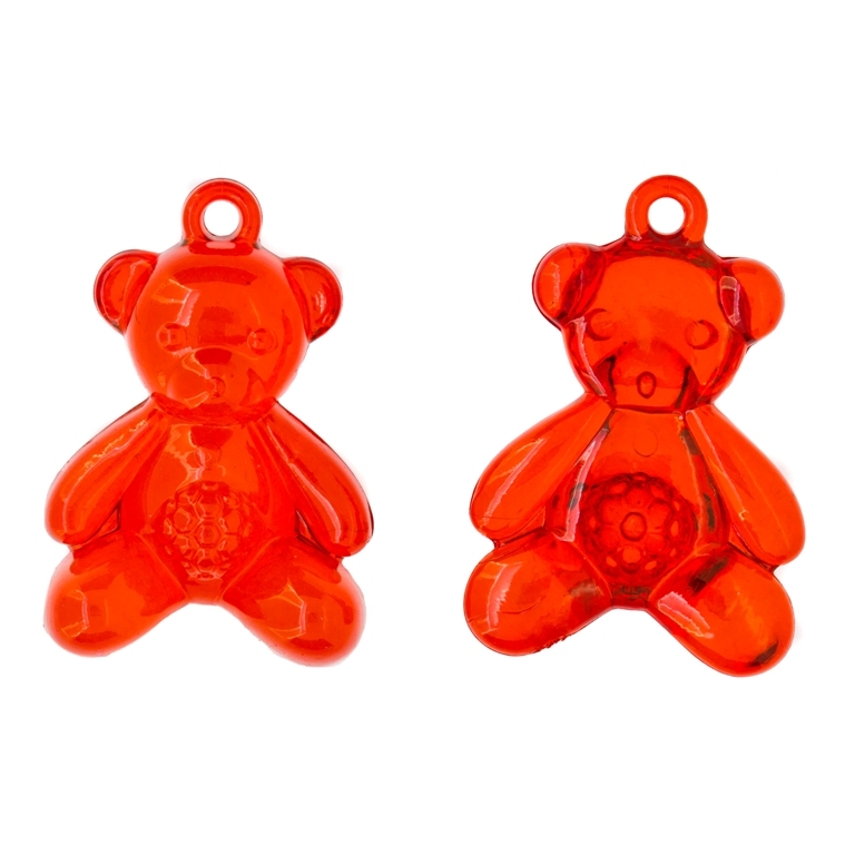 TRANSPARENT PLASTIC BEADS - BEAR 02 - 11x34x23mm RED V12 - 50g Hole-2.0mm (14pcs.)