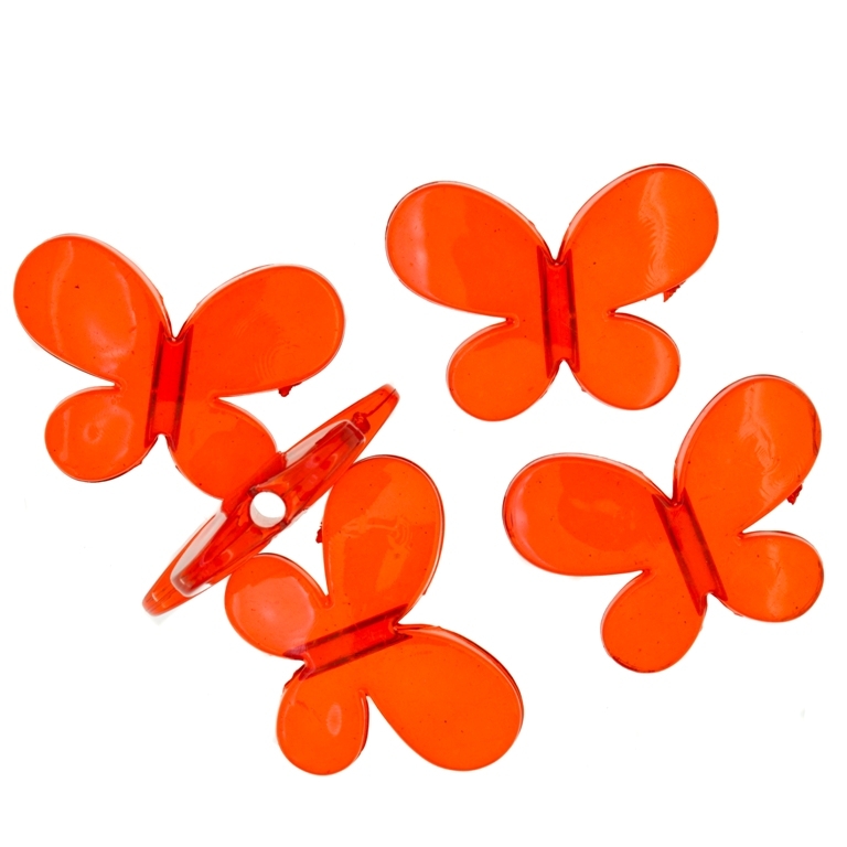 TRANSPARENT PLASTIC BEADS - BUTTERFLY 01 - SMOOTH 21x29x6mm RED (LIGHT) V11 - 50g Hole-3.0mm (26pcs.)