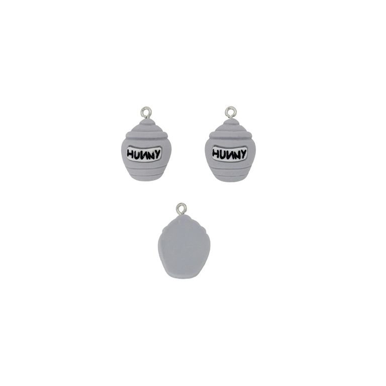 PLASTIC BEADS - RESIN 3D - PENDANT - POT WITH HONEY 01 - 16x24x9mm GRAY (LIGHT)-WHITE-BLACK - PACKAGE 20pcs. Hole-1.8mm 
