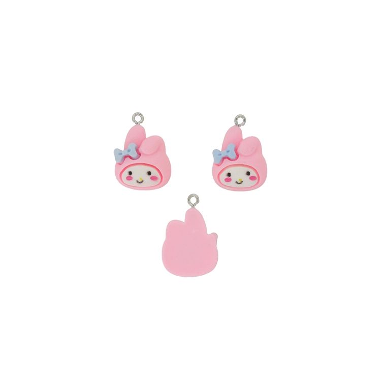 PLASTIC BEADS - RESIN 3D - PENDANT - RABBIT 24 WITH RIBBON - 18x24x7mm PINK-BLUE (LIGHT)-WHITE - PACKAGE 20pcs. Hole-1.8mm 