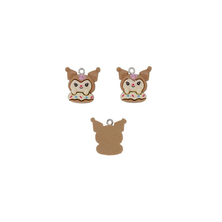 PLASTIC BEADS - RESIN 3D - PENDANT - CAT WITH SKULL 03 - 19x20x6mm BROWN (LIGHT)-ECRU-PINK (LIGHT) - 2pcs. Hole-1.8mm 