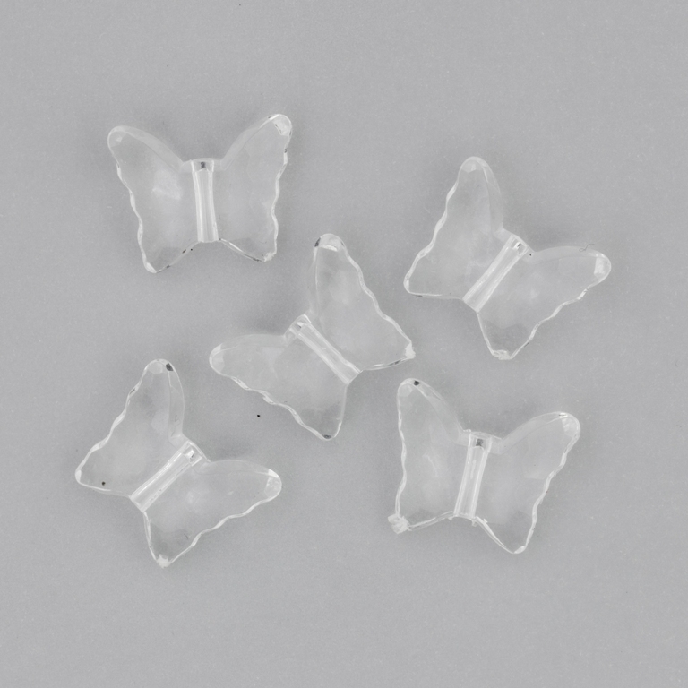 TRANSPARENT PLASTIC BEADS - BUTTERFLY 04 - FACETED 13x15x6mm WHITE V01 - 50g Hole-1.8mm (89pcs.)