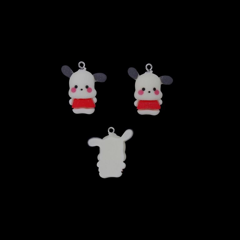 PLASTIC BEADS - RESIN 3D - PENDANT - DOG 11 - 23x26x8mm WHITE-RED-BLACK - 2pcs. Hole-1.8mm 