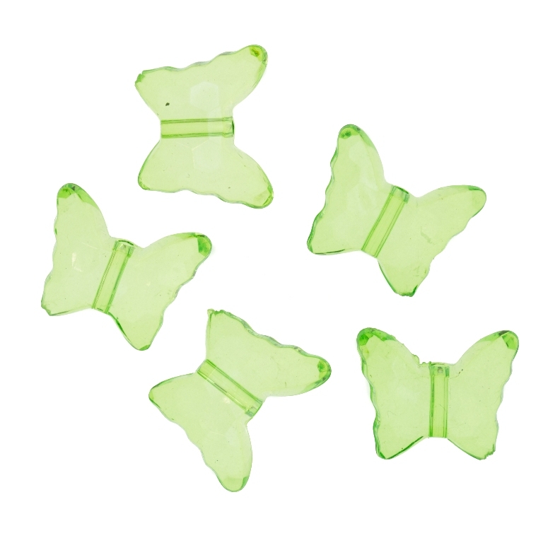 TRANSPARENT PLASTIC BEADS - BUTTERFLY 04 - FACETED 13x15x6mm GREEN (LIGHT) V34 - 50g Hole-1.8mm (89pcs.)