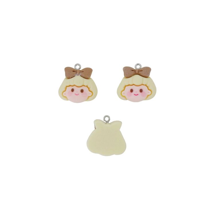 PLASTIC BEADS - RESIN 3D - PENDANT - GIRL 37 - 22x22x7mm YELLOW (LIGHT)-PINK (LIGHT)-BROWN (LIGHT) - PACKAGE 20pcs. Hole-1.8mm 