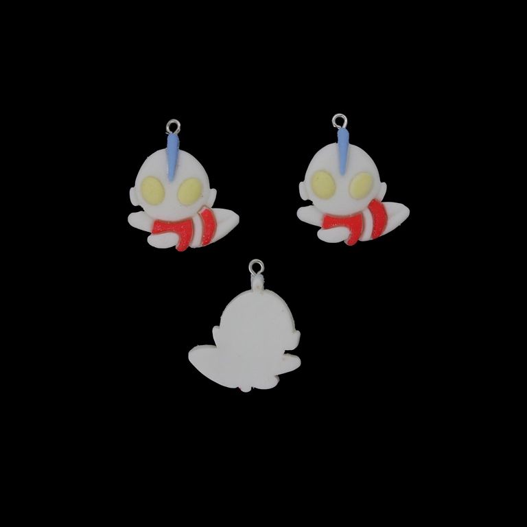 PLASTIC BEADS - RESIN 3D - PENDANT - ULTRAMAN 07 - 26x30x7mm WHITE-RED (LIGHT)-BLUE (LIGHT) - 2pcs. Hole-1.8mm