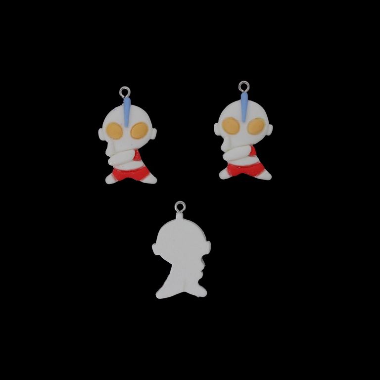 PLASTIC BEADS - RESIN 3D - PENDANT - ULTRAMAN 08 - 20x30x6mm WHITE-RED (LIGHT)-YELLOW - 2pcs. Hole-1.8mm