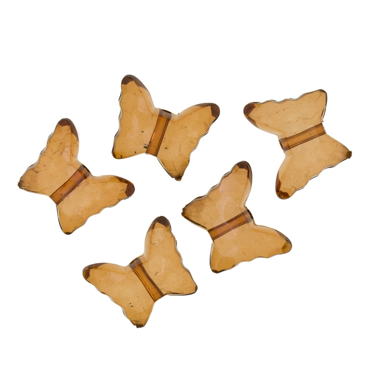 TRANSPARENT PLASTIC BEADS - BUTTERFLY 04 - FACETED 13x15x6mm BROWN (LIGHT) V61 - 50g Hole-1.8mm (89pcs.)