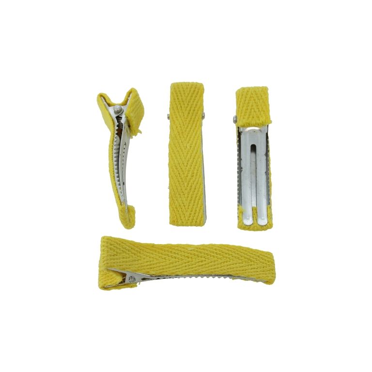 METAL ELEMENTS - CROCODILE DUCKBILL HAIR CLIP WITH TEETH 03 - METAL AND TEXTILE - 48x10x13mm NICKEL COLOR AND YELLOW - PACKAGE 50pcs.