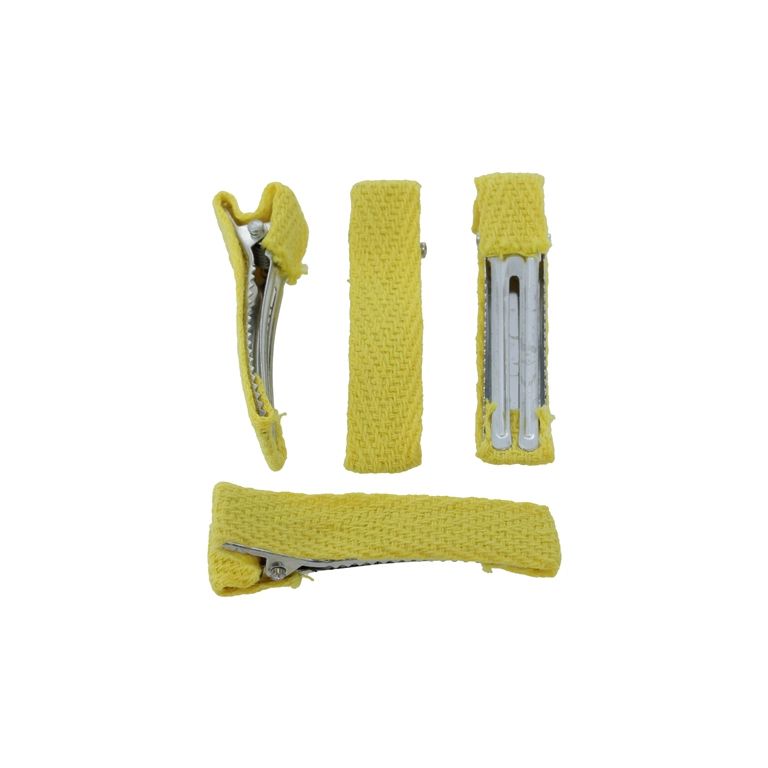 METAL ELEMENTS - CROCODILE DUCKBILL HAIR CLIP WITH TEETH 03 - METAL AND TEXTILE - 48x10x13mm NICKEL COLOR AND YELLOW (LIGHT) - 5pcs.
