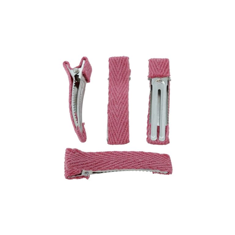 METAL ELEMENTS - CROCODILE DUCKBILL HAIR CLIP WITH TEETH 03 - METAL AND TEXTILE - 48x10x13mm NICKEL COLOR AND CORAL - 5pcs.