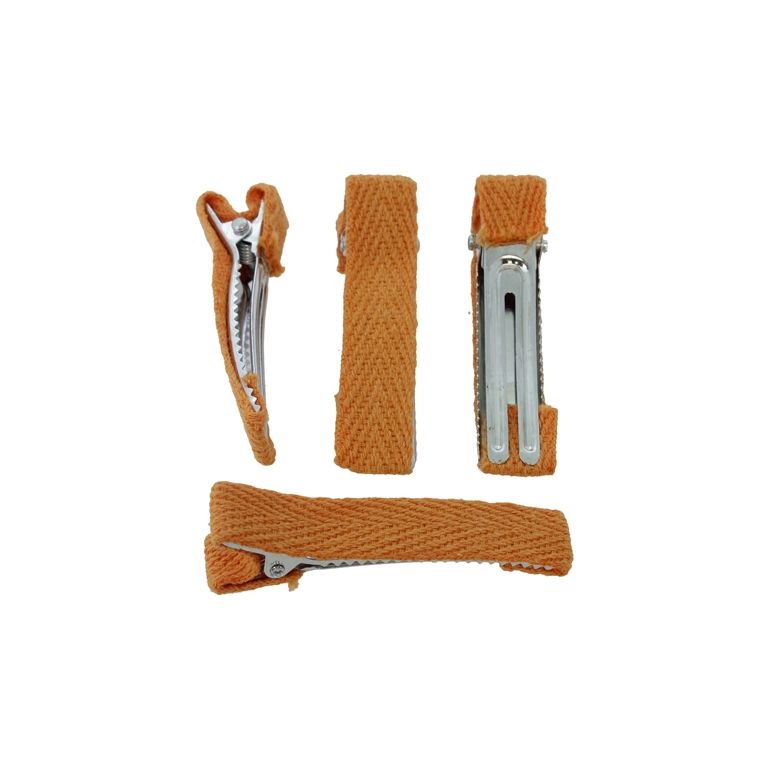 METAL ELEMENTS - CROCODILE DUCKBILL HAIR CLIP WITH TEETH 03 - METAL AND TEXTILE - 48x10x13mm NICKEL COLOR AND ORANGE - 5pcs.