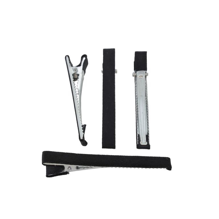 METAL ELEMENTS - CROCODILE DUCKBILL HAIR CLIP WITH TEETH 05 - METAL AND SATIN - 60x6x13mm NICKEL COLOR AND BLACK 006 - PACKAGE 50pcs.