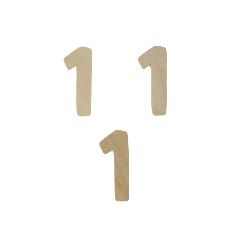 MATERIALS FOR CRAFT AND DECORATION - WOODEN BASES - NUMBER 1 - 1.8x4.4x0.3cm - NATURAL - PACKAGE 40pcs.