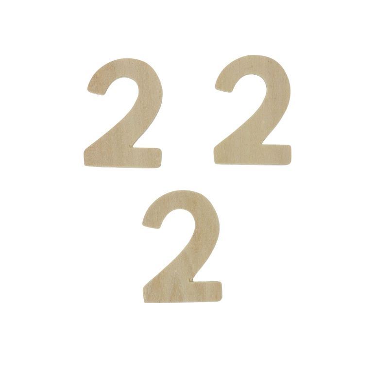 MATERIALS FOR CRAFT AND DECORATION - WOODEN BASES - NUMBER 2 - 3.1x4.4x0.3cm - NATURAL - 4pcs.