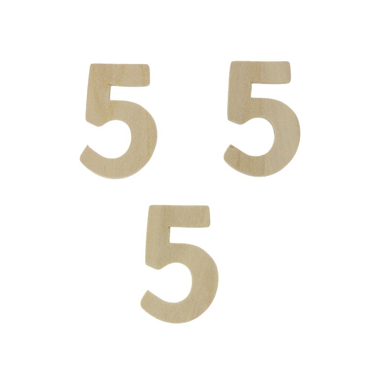 MATERIALS FOR CRAFT AND DECORATION - WOODEN BASES - NUMBER 5 - 2.9x4.6x0.3cm - NATURAL - 4pcs.