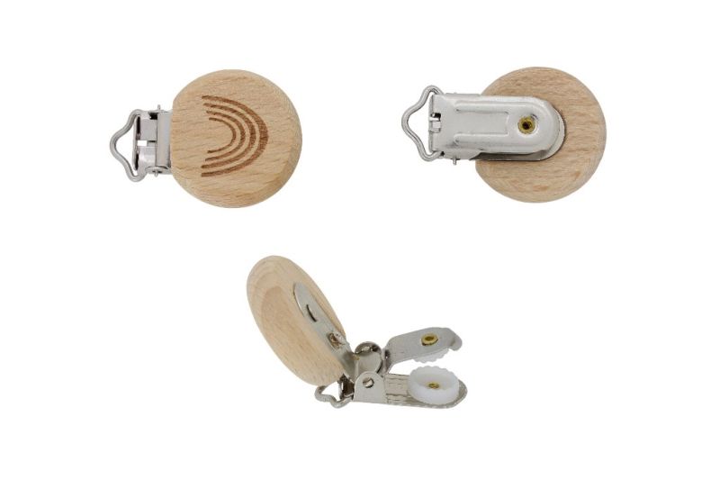 METAL ELEMENTS - ROUND SHAPE PACIFIER CLIPS - CIRCLE 30mm - BEECH - RAINBOW 01 - NATURAL - 1pc.