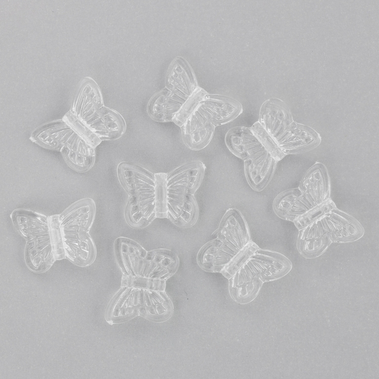 TRANSPARENT PLASTIC BEADS - BUTTERFLY 05 - RELIEF 11x14x4mm WHITE V01 - 50g Hole-2.0mm (180pcs.)