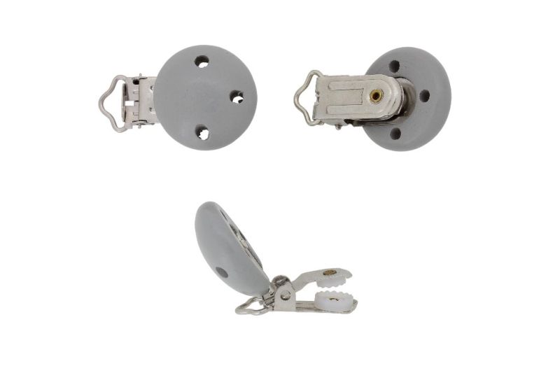 METAL ELEMENTS - ROUND SHAPE PACIFIER CLIPS - CIRCLE 30mm - GRAY - 2pcs.