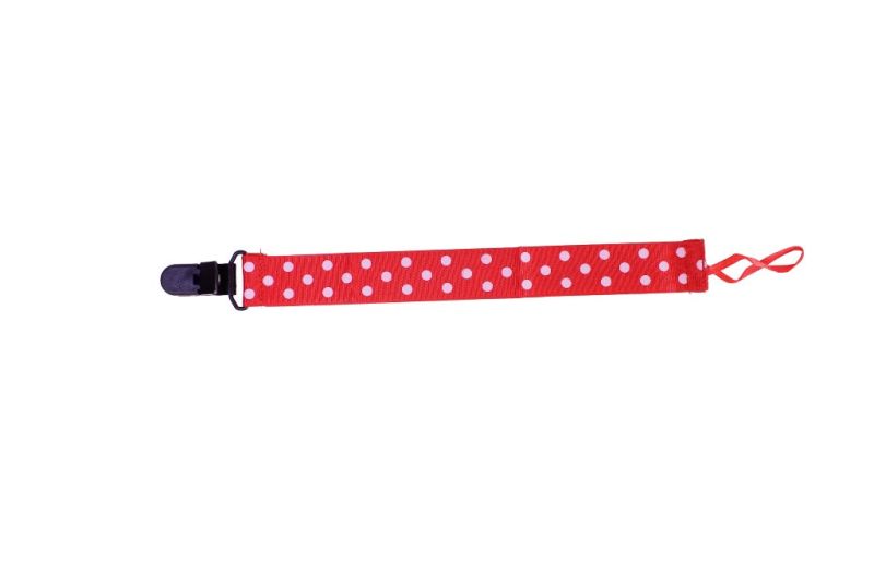 METAL ELEMENTS - ROUND SHAPE PACIFIER CLIPS - TAPE - DOTS 01 - 25x250mm - RED И WHITE - PACKAGE 10pcs.