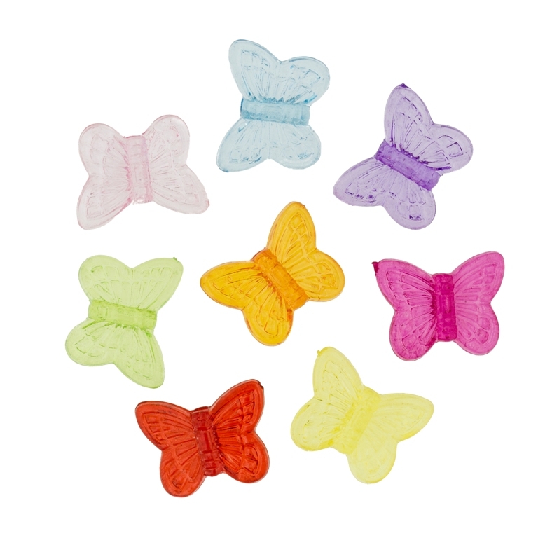 TRANSPARENT PLASTIC BEADS - BUTTERFLY 05 - RELIEF 11x14x4mm MIXED - 50g Hole-2.0mm (180pcs.)