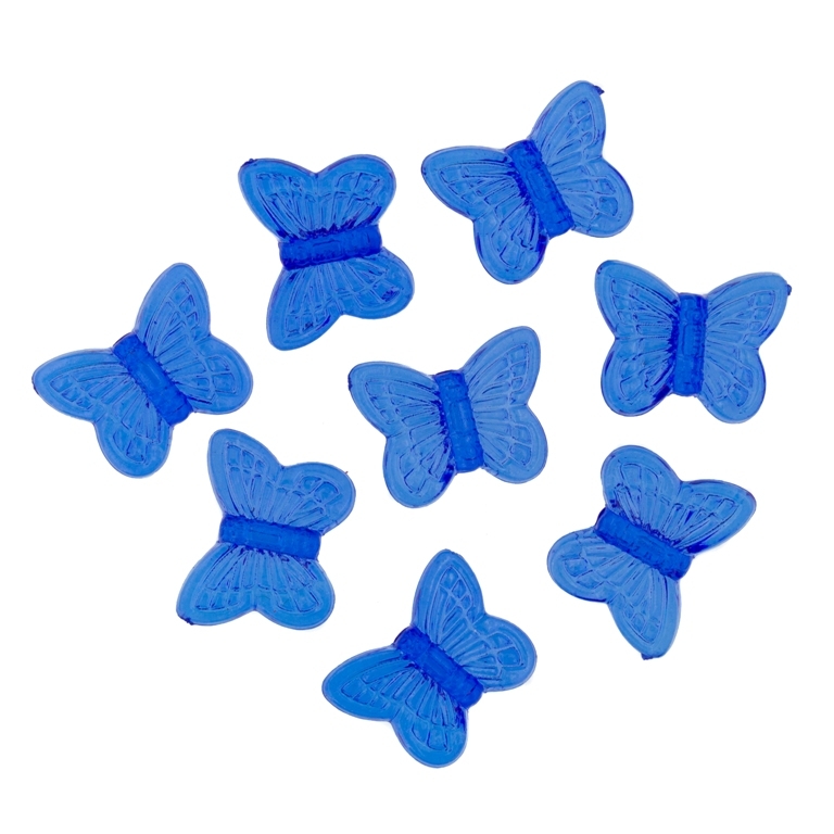 TRANSPARENT PLASTIC BEADS - BUTTERFLY 05 - RELIEF 11x14x4mm BLUE (DARK) V44 - PACKAGE 500g Hole-2.0mm (1800pcs.)