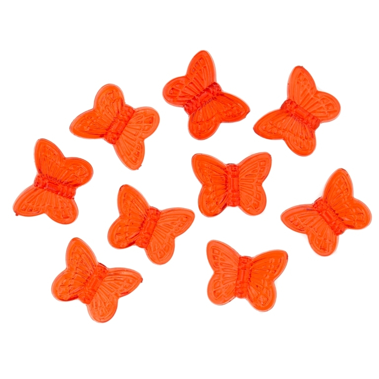 TRANSPARENT PLASTIC BEADS - BUTTERFLY 05 - RELIEF 11x14x4mm RED V12 - PACKAGE 500g Hole-2.0mm (1800pcs.)