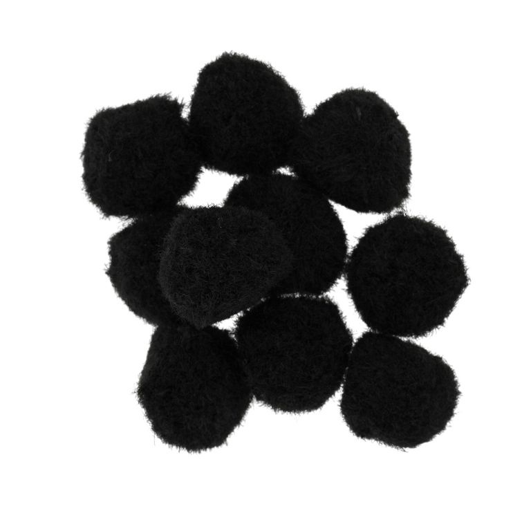 TEXTILE BEADS - POMPON POLYESTER - 18mm BLACK 44 - PACKAGE 200pcs.