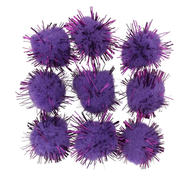 TEXTILE BEADS - POMPON POLYESTER WITH LAME - 18mm PURPLE 76 - PACKAGE 200pcs.